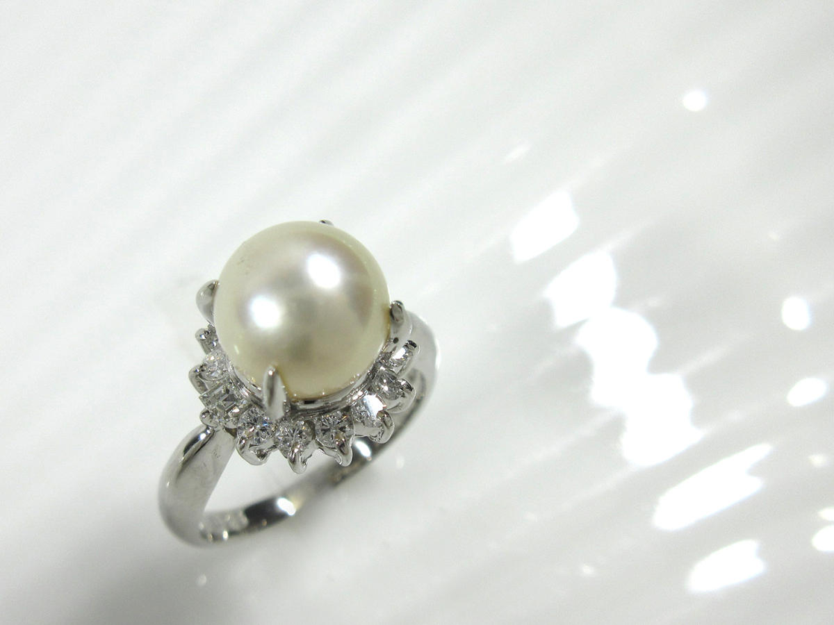 ジュエリーマキ Pt850 8.1mm アコヤ真珠 バゲット&メレーダイヤモンド 