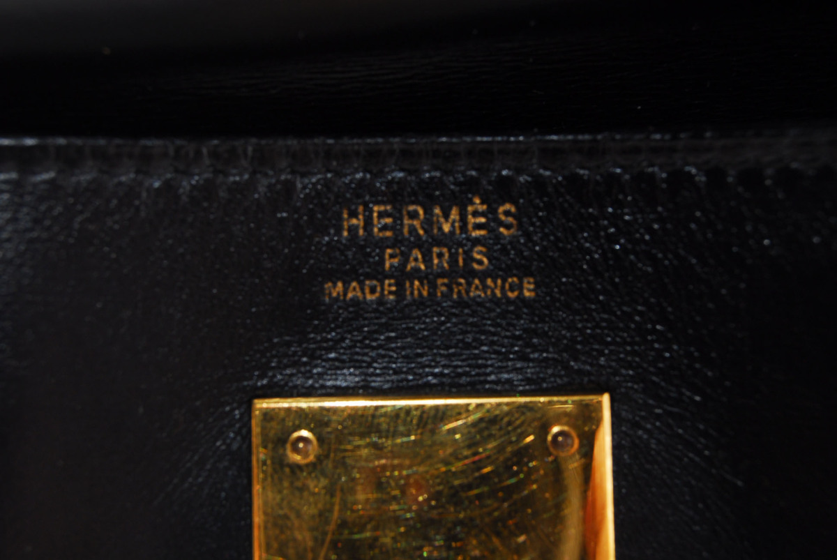 美品 エルメス ケリー 32 ボックスカーフ ◯H刻印 ゴールド ブラック ハンドバッグ 1円 HERMES_画像10