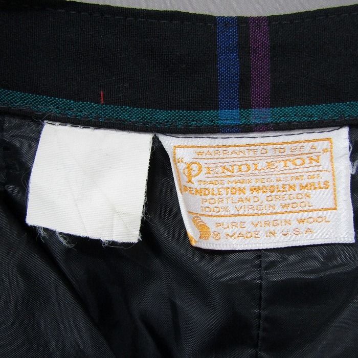 サイズ W72cm~ USA製 PENDLETON ウール フレア スカート タック チェック 柄 裏地付 ブラック系 ペンドルトン 古着 ビンテージ 2A1618_画像3