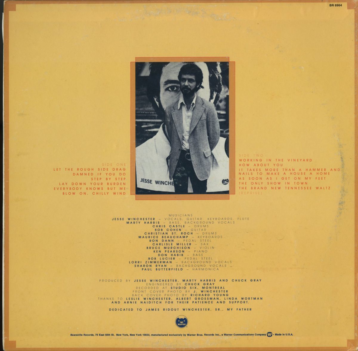 76年 USプレス盤 Jesse Winchester / Let The Rough Side Drag [Bearsville / BR 6964] Folk Country Swamp Rock SSW Woodstock LP [VOX6]_画像2