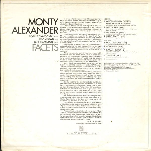 80年 US盤 Monthy Alexander / Facets [CJ-108] Ray Brown, Jeff Hamilton参加 Jamaica Calypso Jazz モンティ・アレキサンダー [VOX6]_画像2