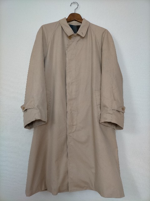 70s-80s ビンテージ 英国製 Aquascutum アクアスキュータム ステンカラー バルマカーンコート ベージュ 希少裏地ストライプ 36-38程度_画像1