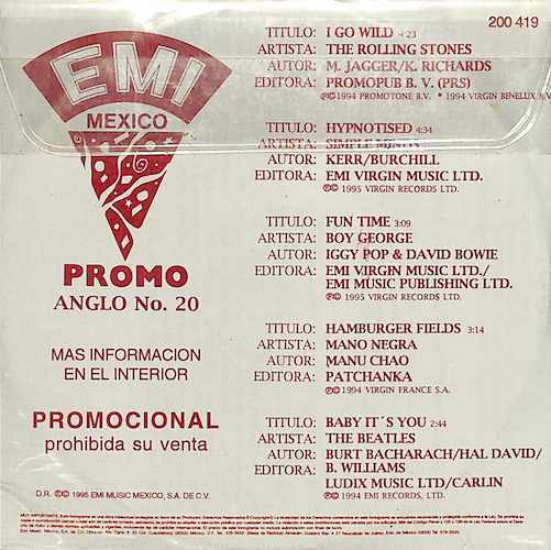 242749 ROLLING STONES, SIMPLE MINDS, IGGY POP & DAVID BOWIE, BEATLES, MANO NEGRA / Promo Anglo No. 20(CD)の画像2