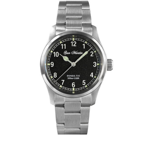 サンマーティン男性パイロット腕時計37ミリメートルロンダ715火災パターンダイヤル軍事シンプルなファッションスタイルクォーツムーブ_色: RD715-Bracelet