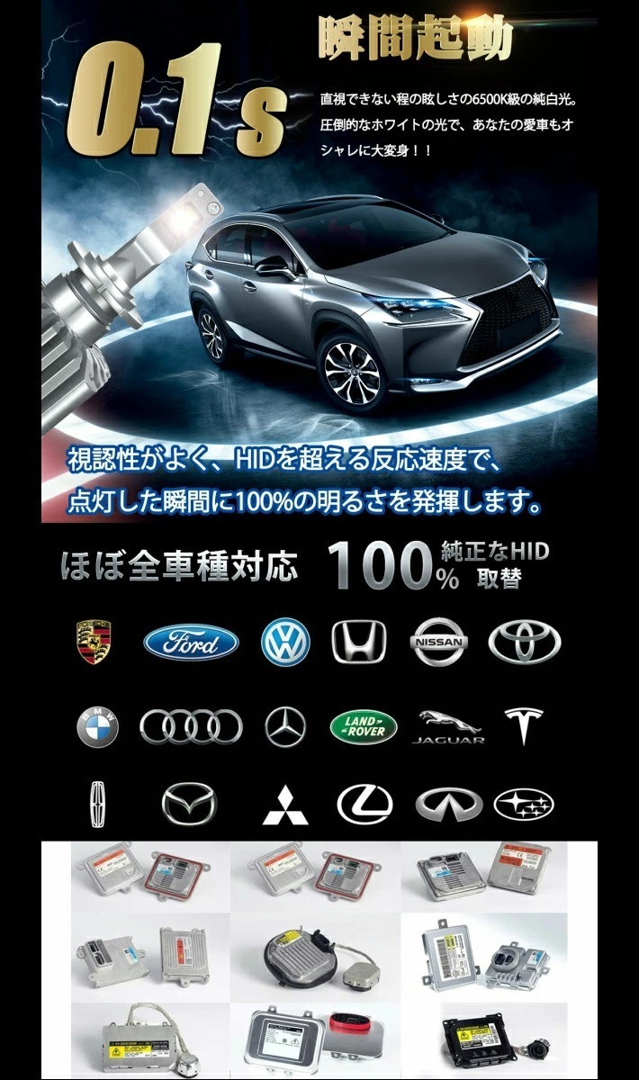 (P)D4S/D4R/D2S/D2SR 送料無料 業界初 無加工で純正HIDをLED化 クラス最強LEDヘッドライト2個セット車検対応 6500k 16000LM 類似品にご注意