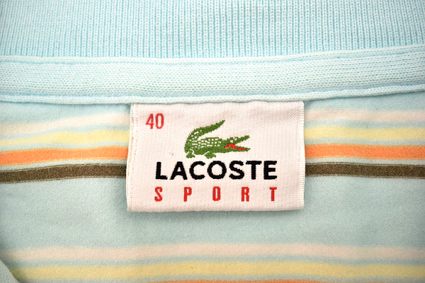 Y-3345★送料無料★LACOSTE SPORT ラコステ スポーツ★日本製 水色ボーダー ワニロゴ刺繍 ストレッチ ソフトなスムース 長袖 ポロシャツ 40_画像3