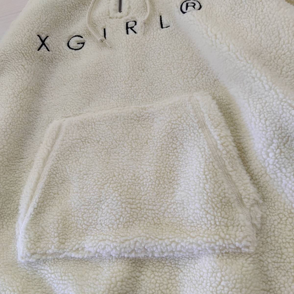 X-girl/エックスガール/BOA DRESS/ブランドロゴ刺繍/ハーフZIP/ハイネックボアロングブルゾン_画像4