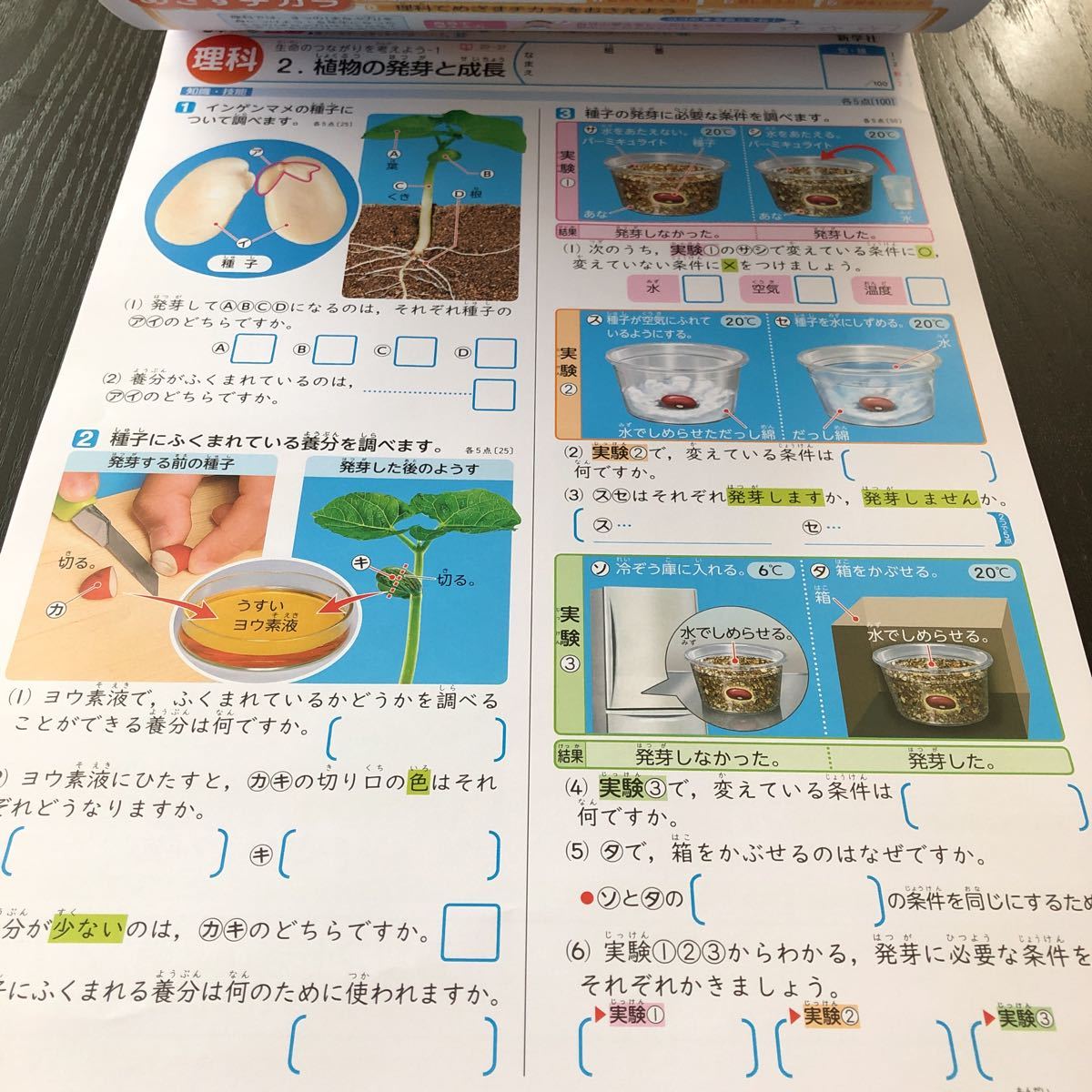 シ4 非売品 理科C 5年生 学習 問題集 ドリル 小学 テキスト テスト用紙 前期 文章問題 家庭学習 2学期制 漢字 新学社 AE542M 実験　勉強_画像4