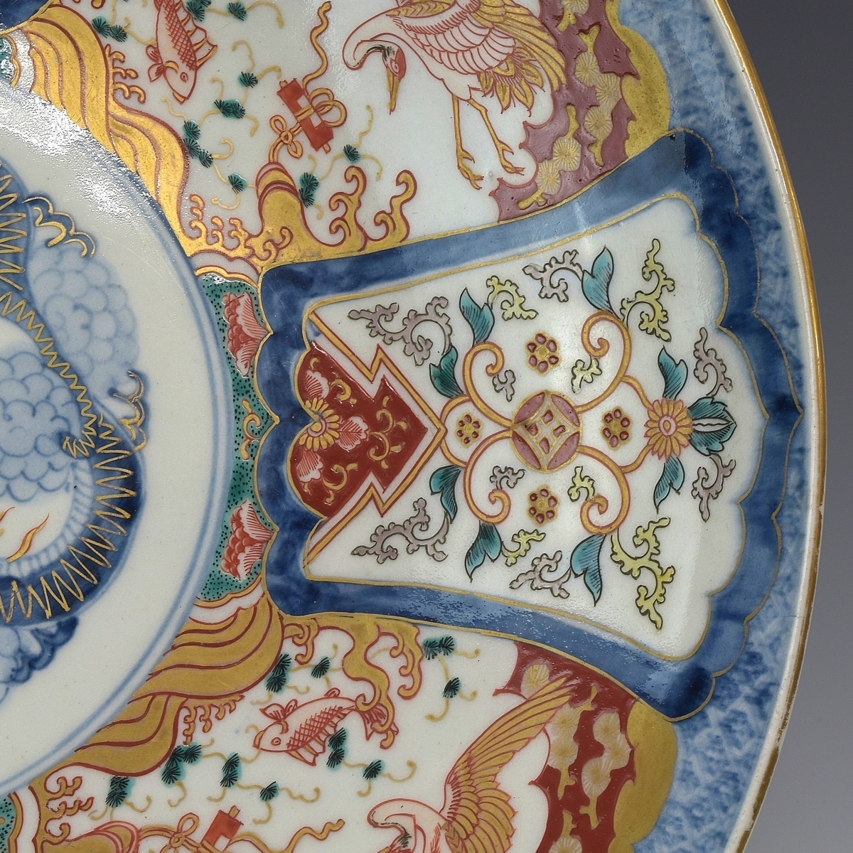 【趣楽】　明治時代　古伊万里龍図細密小紋飾り皿　直径４５，３ｃｍ　本物保証　Ｙ１６８１_画像5