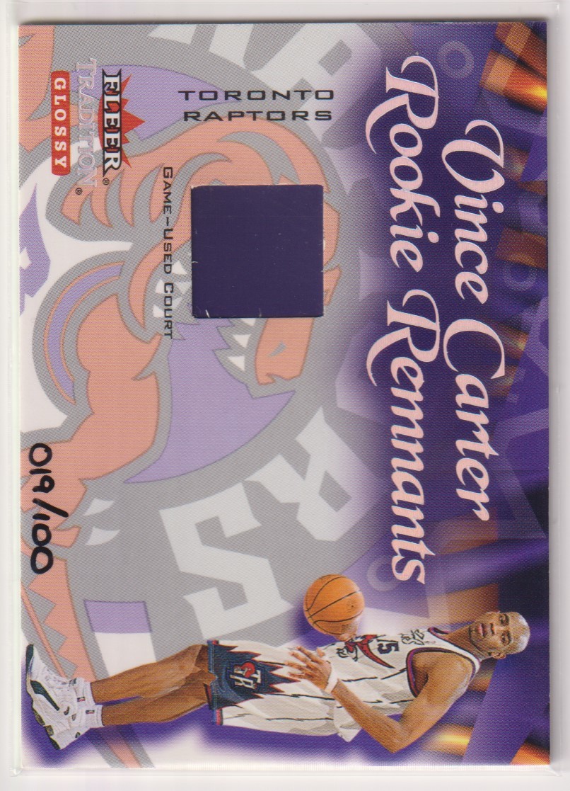 NBA VINCE CARTER 2000-01 FLEER ROOKIE REMNANTS TRADITION GLOSSY Game-Used Court BASKETBALL Raptots /100 枚限定 ビンス・カーター_画像1