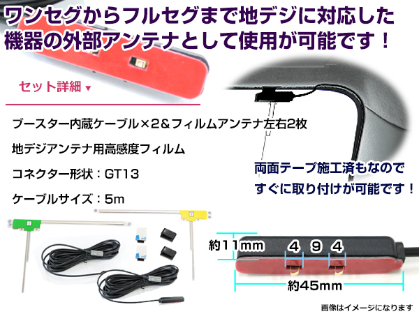 左右L型 フィルムアンテナ2枚 ケーブル2本セット トヨタ/ダイハツ NHZN-W58 2008年モデル GT13 地デジ ワンセグ_画像2