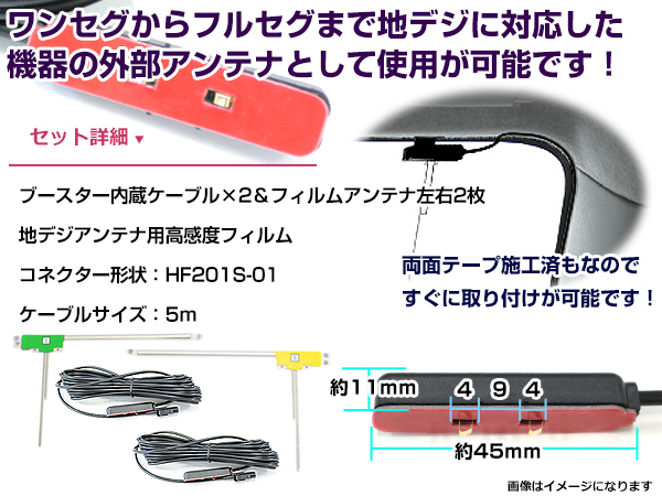 左右L型 フィルムアンテナ2枚 ケーブル2本セット ケンウッドナビ MDV-D402BT 2014年モデル HF201S-01 地デジ ワンセグ_画像2