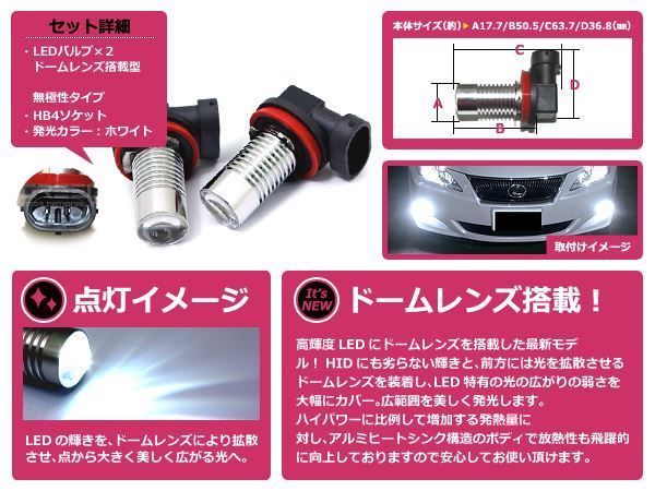 メール便送料無料 LED フォグランプ ist イスト NCP6#系 LEDバルブ ホワイト 6000K相当 9006 HB4 正面集中発光_画像2