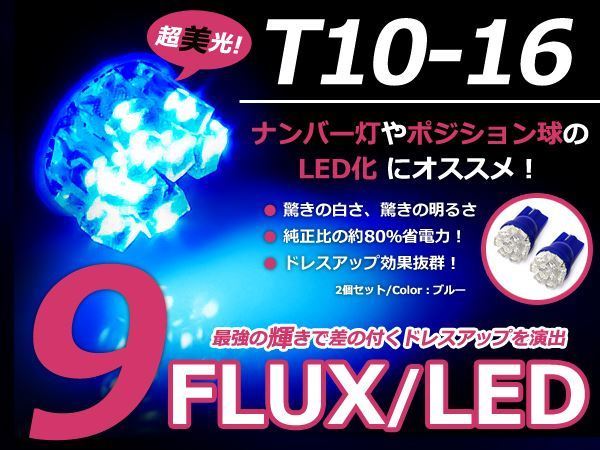 メール便送料無料 LED ナンバー灯 R1 RJ1 2 ナンバー球 ブルー 青 T10 9連 FLUX ライセンスランプ_画像1