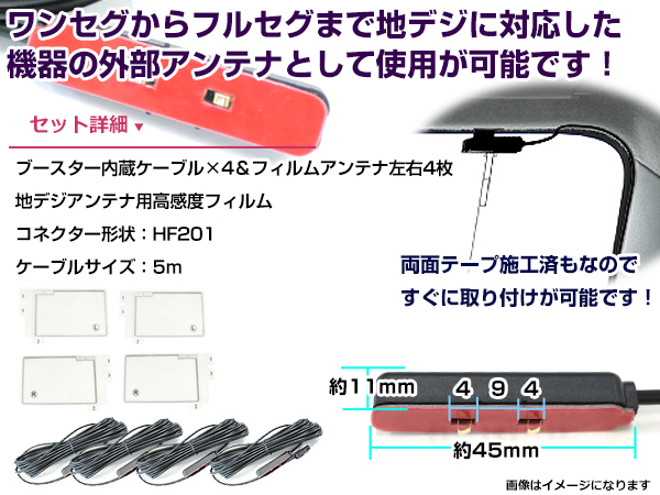 左右L型 スクエアタイプ フィルムアンテナ4枚 ケーブル4本セット カロッツェリア AVIC-VH0009CS 2013年モデル HF201_画像2