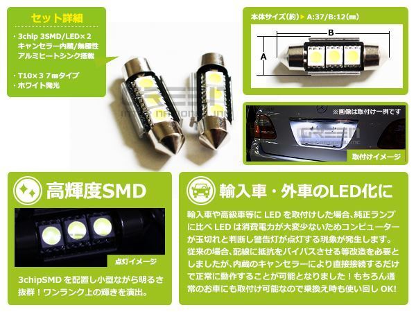 キャンセラー内蔵 LEDライセンスランプ MINI ミニワン R56 ME14 2個セット ホワイト 白 SMD 3連_画像2