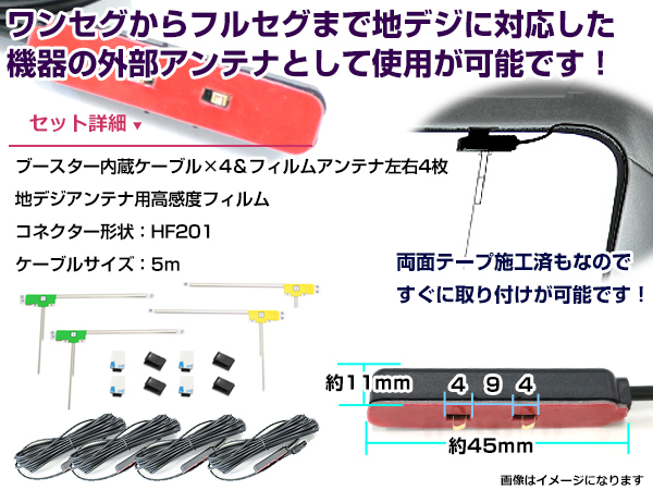 左右L型 L型 フィルムアンテナ4枚 ケーブル4本セット カロッツェリア AVIC-MRZ099 2013年モデル HF201 地デジ_画像2