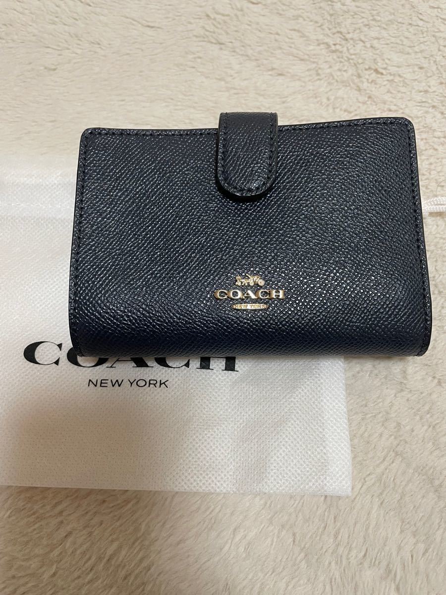 coach 二つ折り財布　ダークブルー　レディース