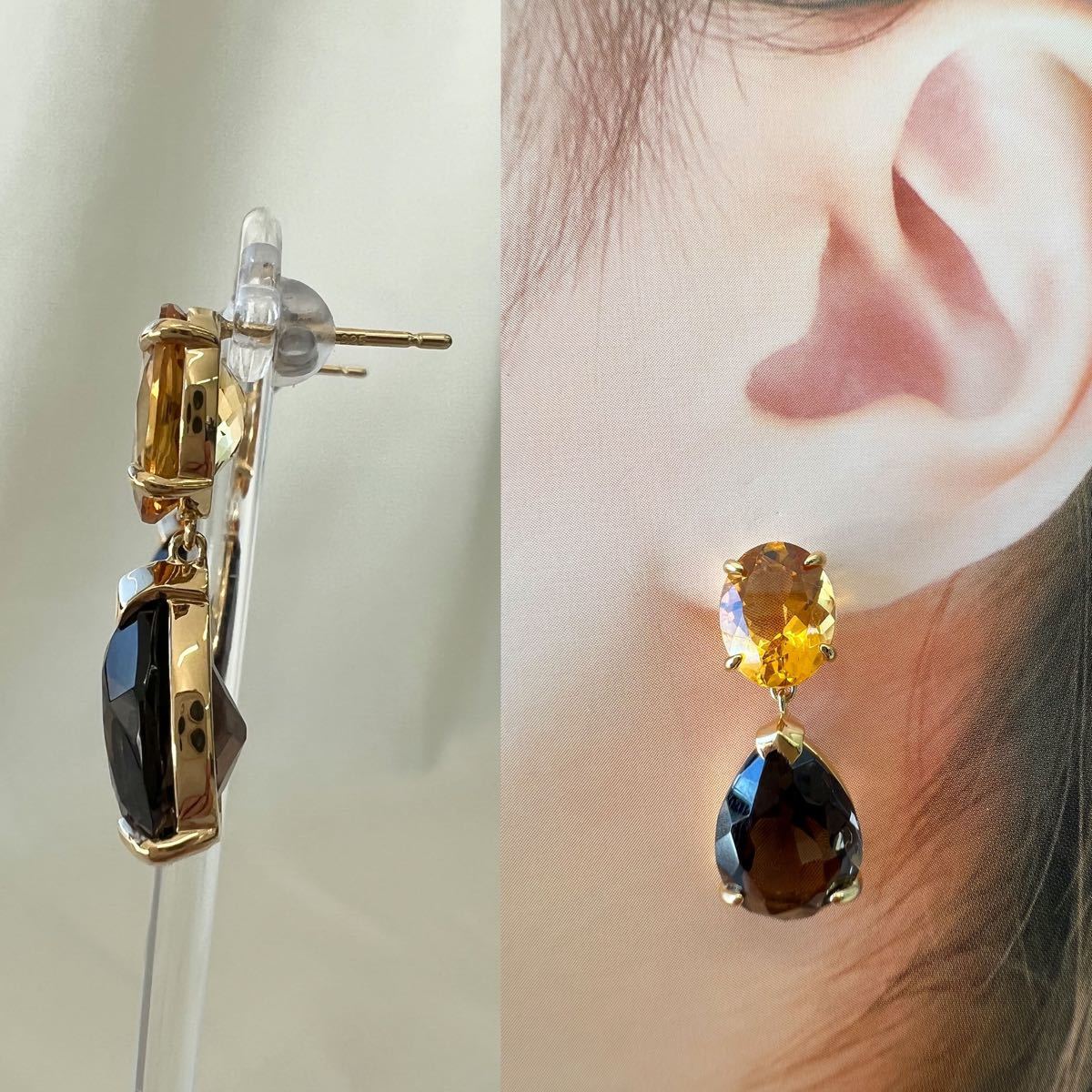 シトリン&スモーキークォーツピアス シルバー 天然石 カラーストーン