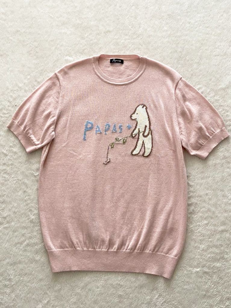 美品 PAPAS ＋ sizeM 半袖セーター メンズ ピンク パープル パパス