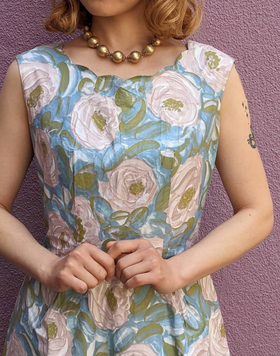 選ぶなら フランスヴィンテージ50’s60’sコットンドレス/Le Signe de paris/ヨーロッパ古着薔薇柄ワンピースフォーマル衣装40’sロカビリーΓSD Mサイズ 選ぶなら フランスヴィンテージ50’s60’sコットンドレス/Le Signe de paris/ヨーロッパ古着薔薇柄ワンピースフォーマル衣装40’sロカビリーΓSD Mサイズ