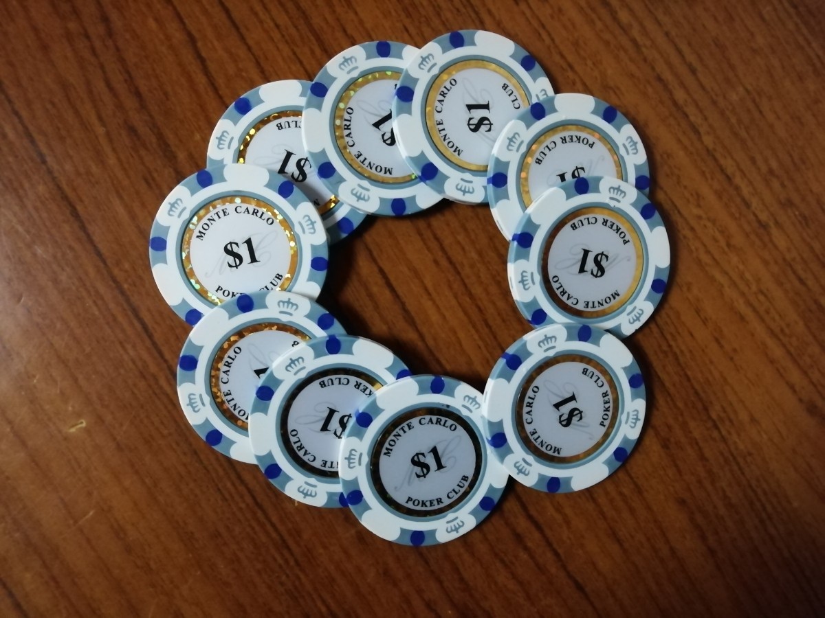 PayPayフリマ｜モンテカルロ(＄1ホワイト)ポーカーチップ10枚セット メタル(鉄片)インサート13 5ｇカジノチップ