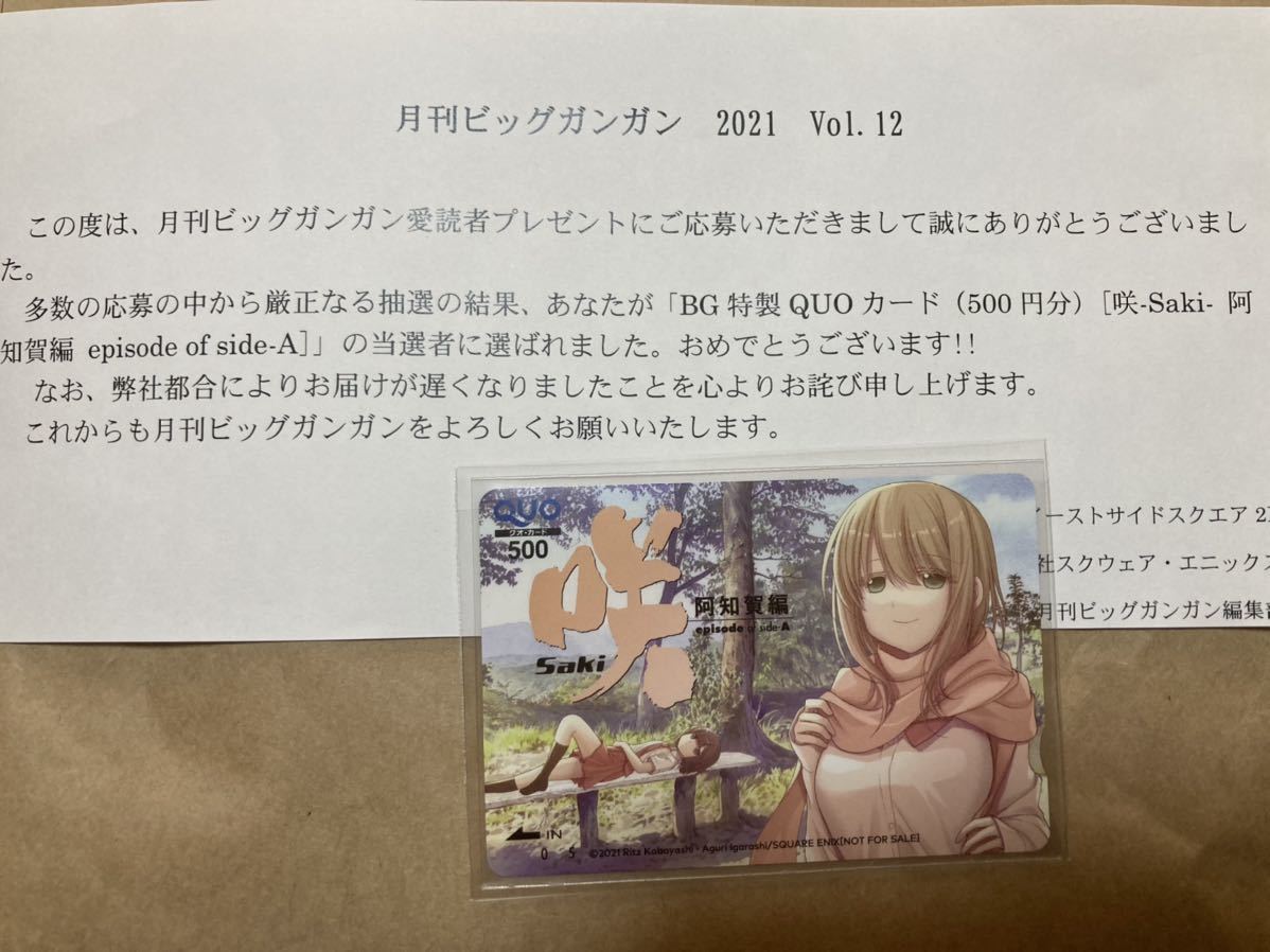 咲 -saki- 阿知賀編 クオカード ビッグガンガン 当選 通知付 QUOカード