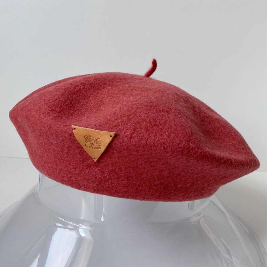 イルビゾンテ ベレー帽 レザーパッチ ロゴ刺繍 レッドピンク 未使用 フリーサイズ