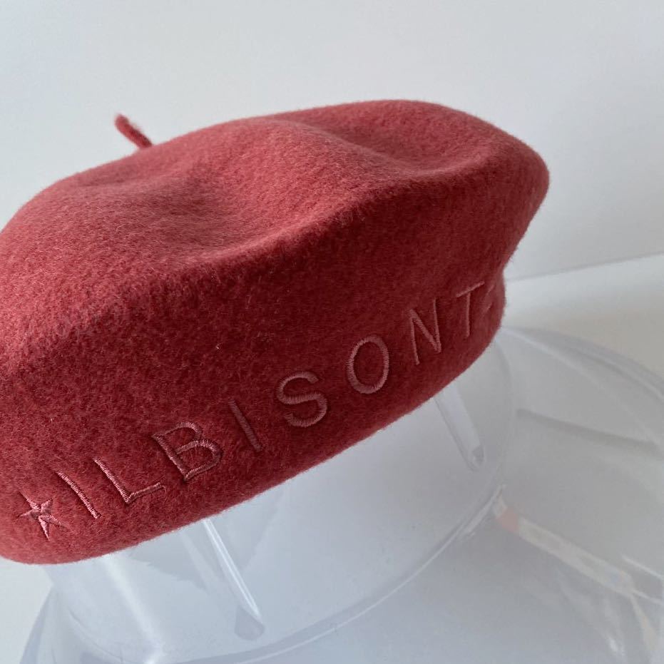 イルビゾンテ ベレー帽 レザーパッチ ロゴ刺繍 くすみレッドピンク 未使用 フリーサイズ_画像5