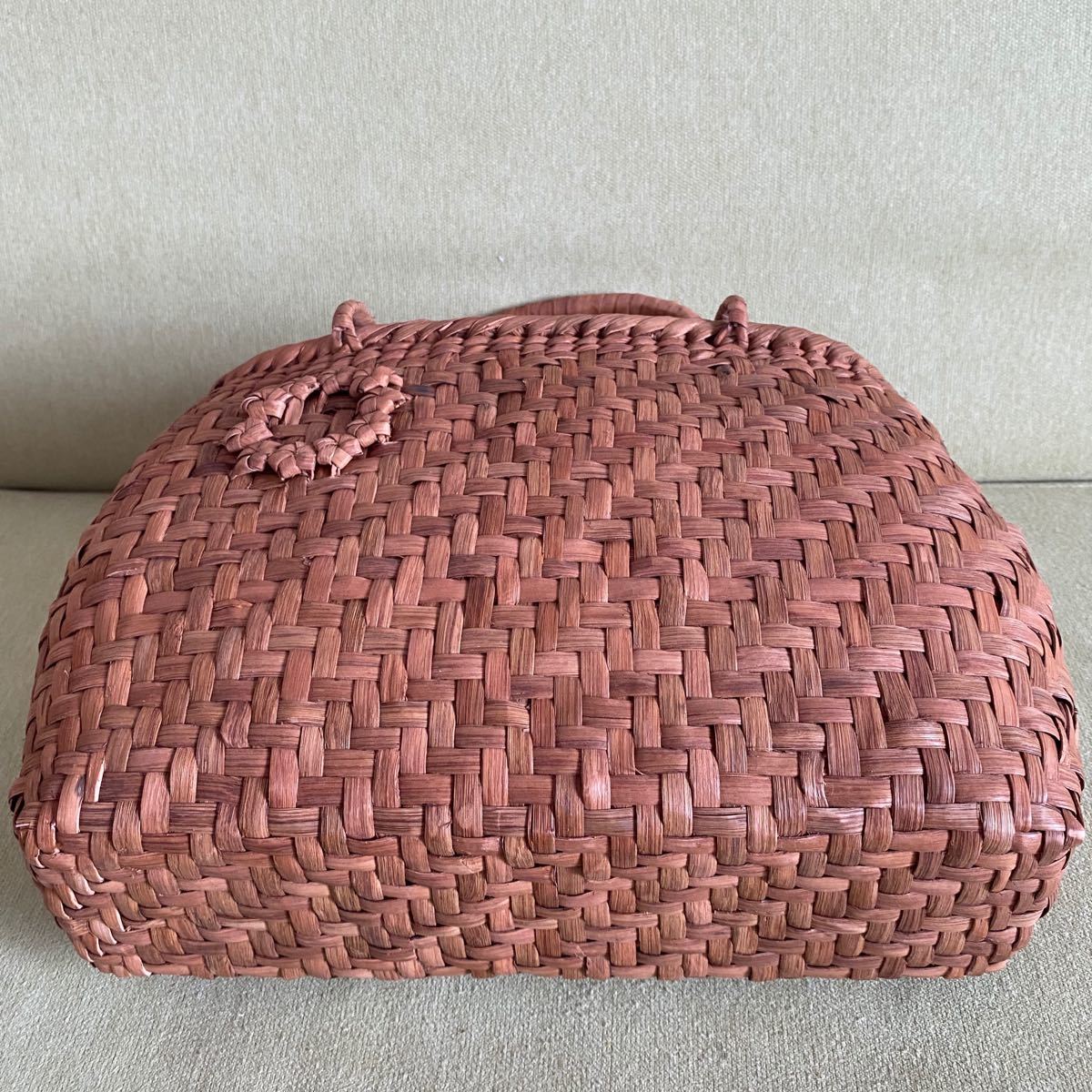 新入荷 未使用品 長野産 職人手編み 網代編み花リング 山葡萄籠バッグ