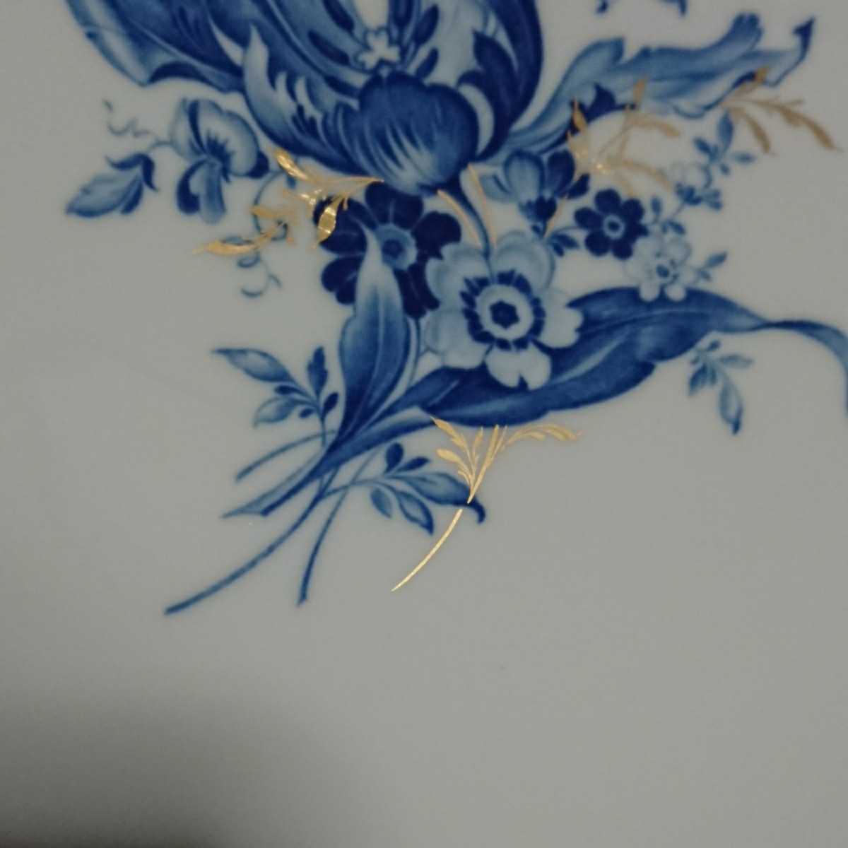 美品◇マイセン 絵皿 飾り皿 19cm 金彩 ブルーフラワー チューリップ