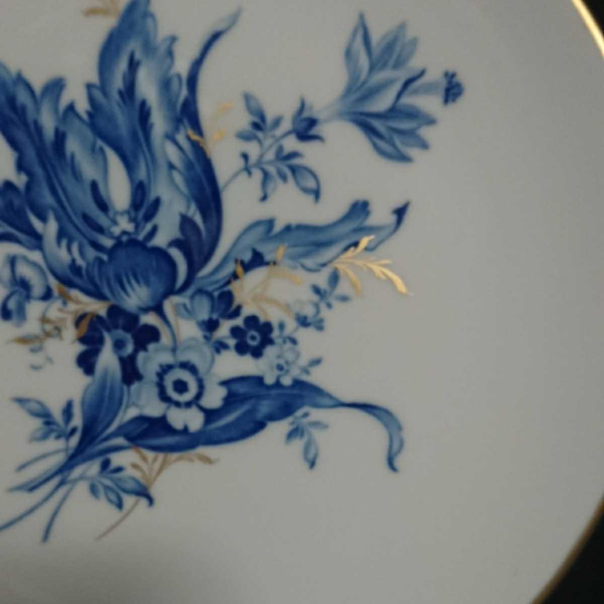 美品◇マイセン 絵皿 飾り皿 19cm 金彩 ブルーフラワー チューリップ
