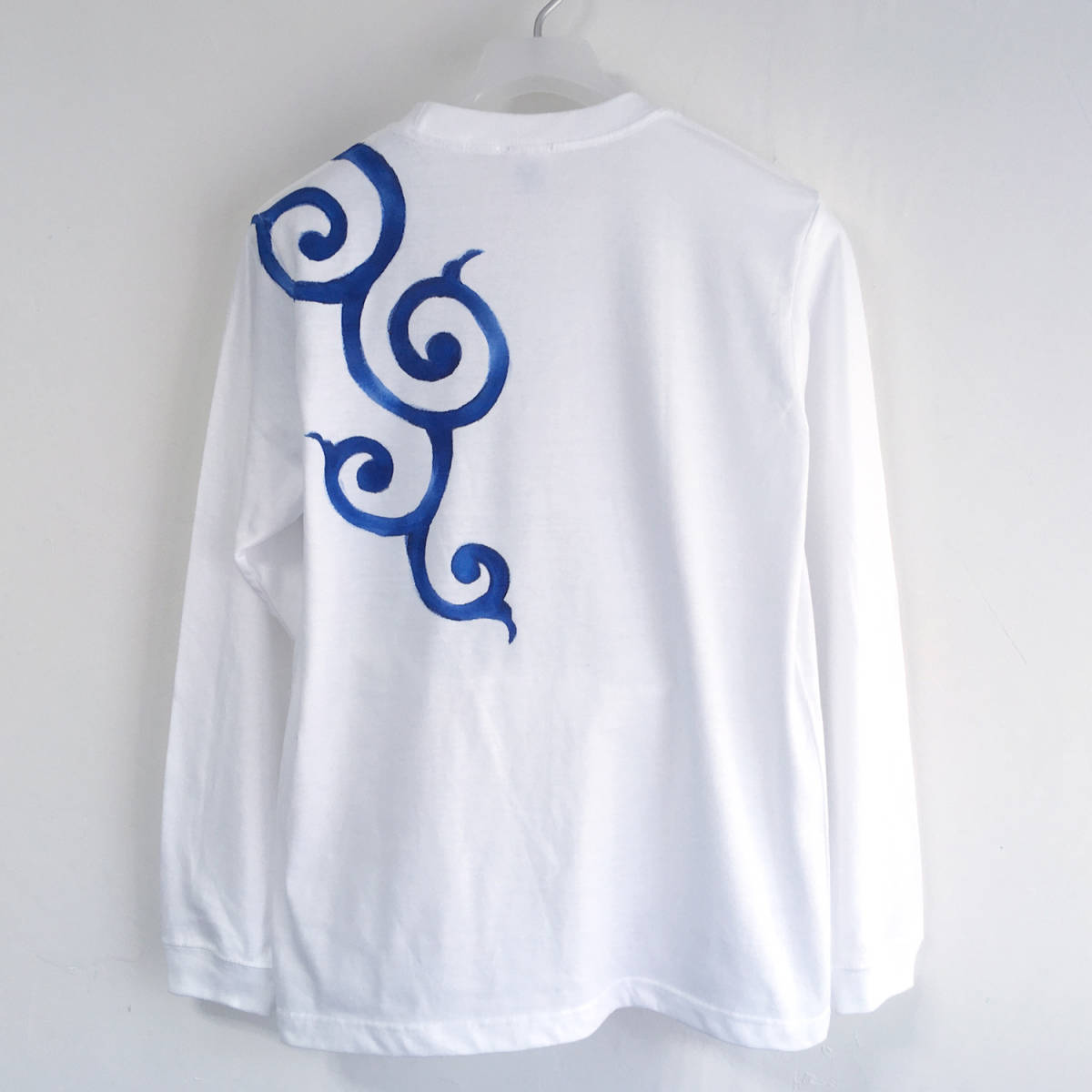  hand .. Tang . pattern sleeve rib long T-shirt L size white long sleeve autumn winter white peace pattern Japanese style 