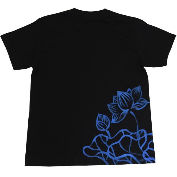 メンズ Tシャツ Sサイズ 黒 蓮柄Tシャツ ブラック ハンドメイド 手描きTシャツ 和柄