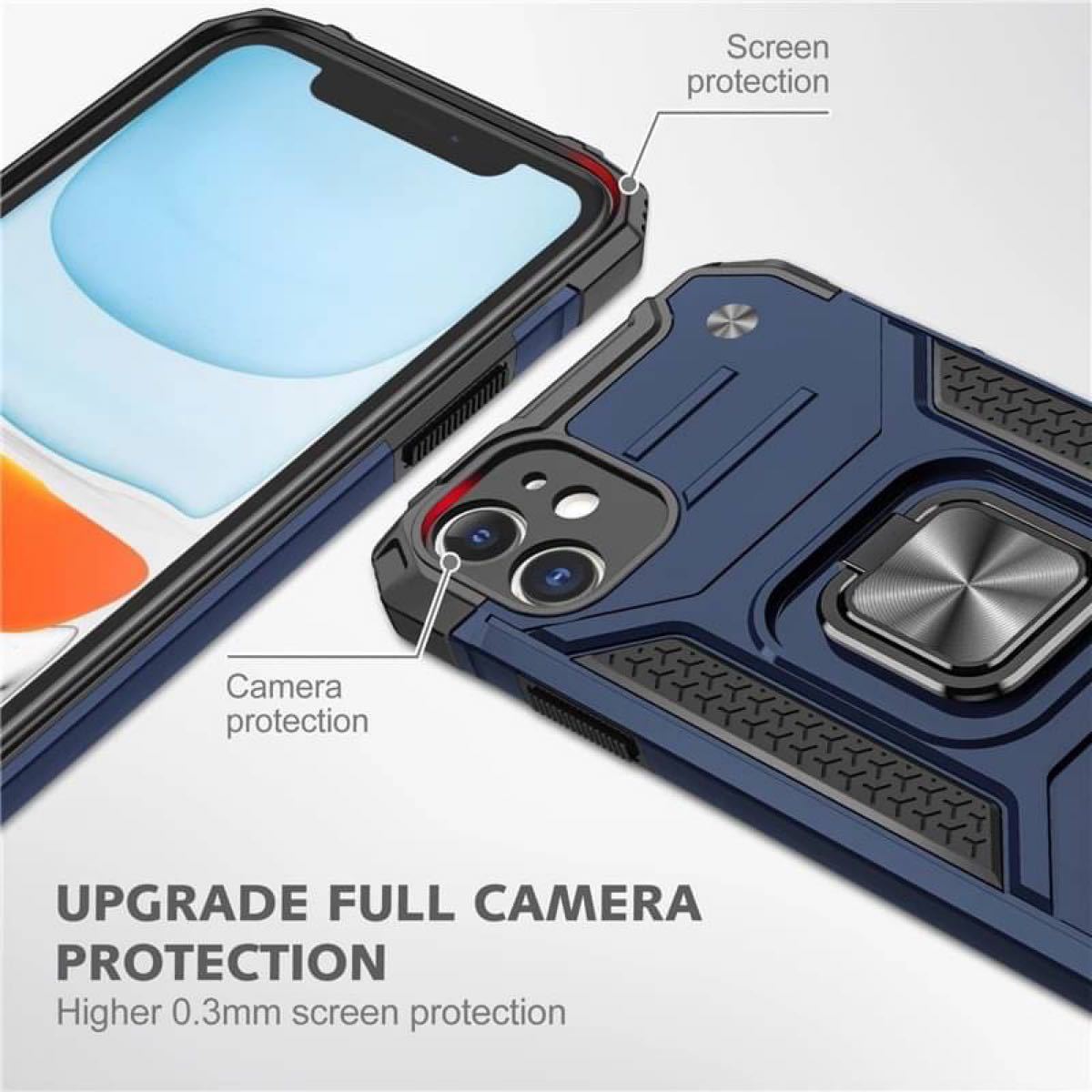 耐衝保護★ 携帯ケース iPhone11pro ネイビー　磁石 リングスタンドホルダー　スタンド機能　アイフォンケース　