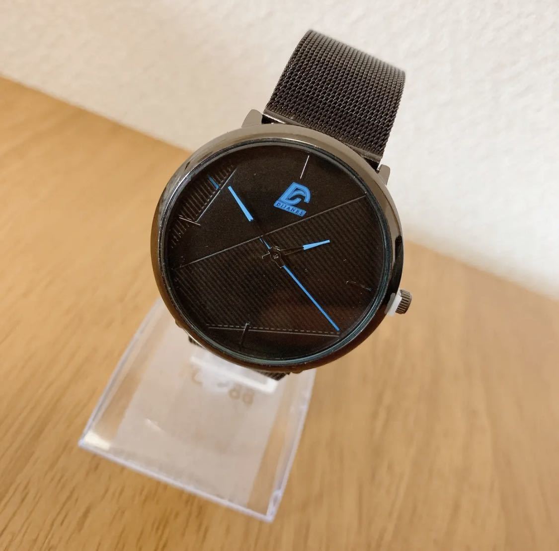 腕時計 男性 超薄型 ステンレス鋼 ステンレスベルト クォーツ腕時計 ブルー_画像4