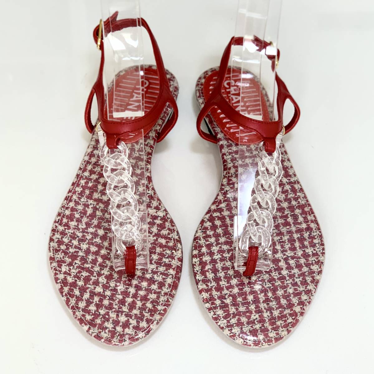 3092 美品 シャネル チェーン クリア トングサンダル 赤|PayPayフリマ
