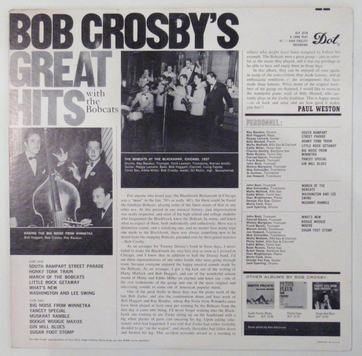 レコード〈LP〉ボブ・クロスビー（BOB CROSBY）BOB CROSBY’S GREAT HITS_画像2