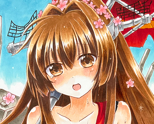 □同人手描きイラスト 大和 中破 艦これ 艦隊これくしょん 色紙