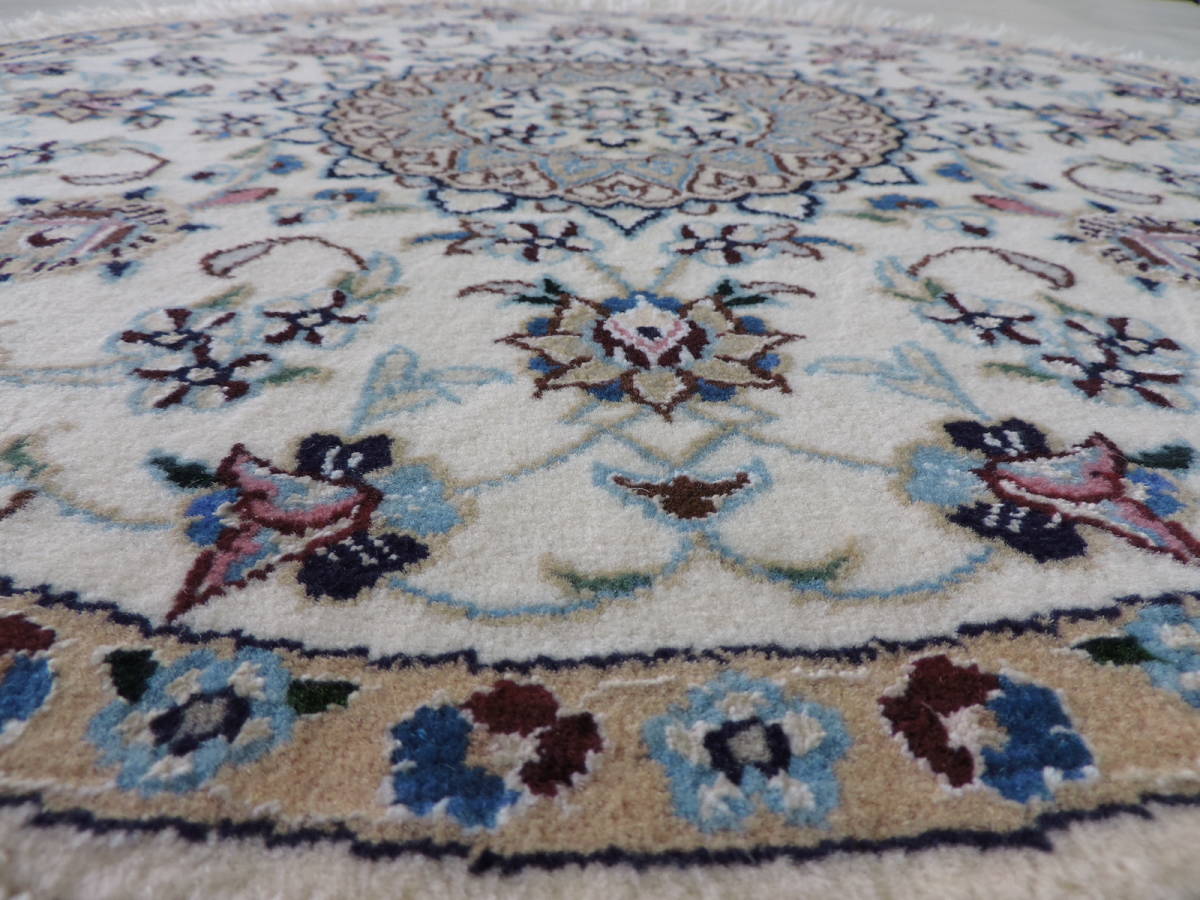 ペルシャ絨毯 手織り 丸形 カーペット ラグ ウール100％ ペルシャ絨毯の本場 イラン ナイン産 円形 直径80cm 本物保証 直輸入_画像5
