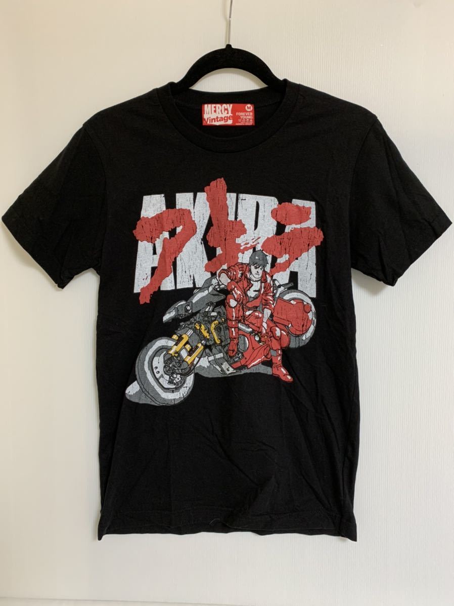 即決/MERCY vintage/AKIRAアキラ キャラクターデザインビンテージスタイル風Tシャツ/カスレプリントT-shirt/Mサイズ/ブラック/黒/USED/よれ_画像1