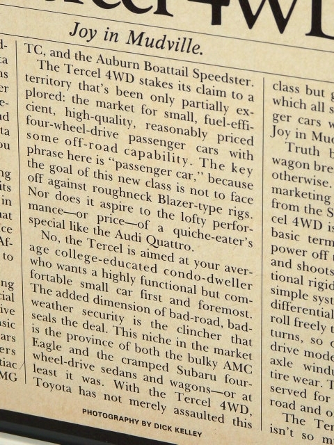 1983 year USA foreign book magazine chronicle . frame goods Toyota Tercel 4WD SR5 Toyota Tercell (A4size) / for searching store garage display signboard equipment ornament miscellaneous goods 