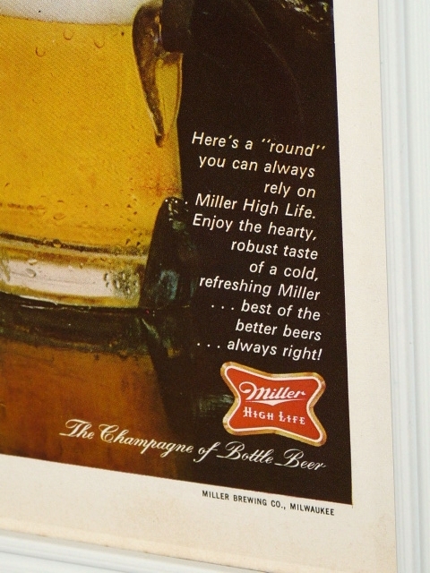 1968年 USA 60s vintage 洋書雑誌広告 額装品 Miller Beer ミラー (A4size) / 検索用 BAR 店舗 ガレージ ディスプレイ 看板 装飾_画像5