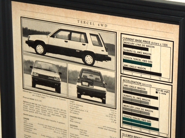 1983年 USA 洋書雑誌記事 諸元 スペック 額装品 Toyota Tercel 4WD SR5 トヨタ ターセル (A4size)/検索用 店舗 ガレージ ディスプレイ 看板_画像2