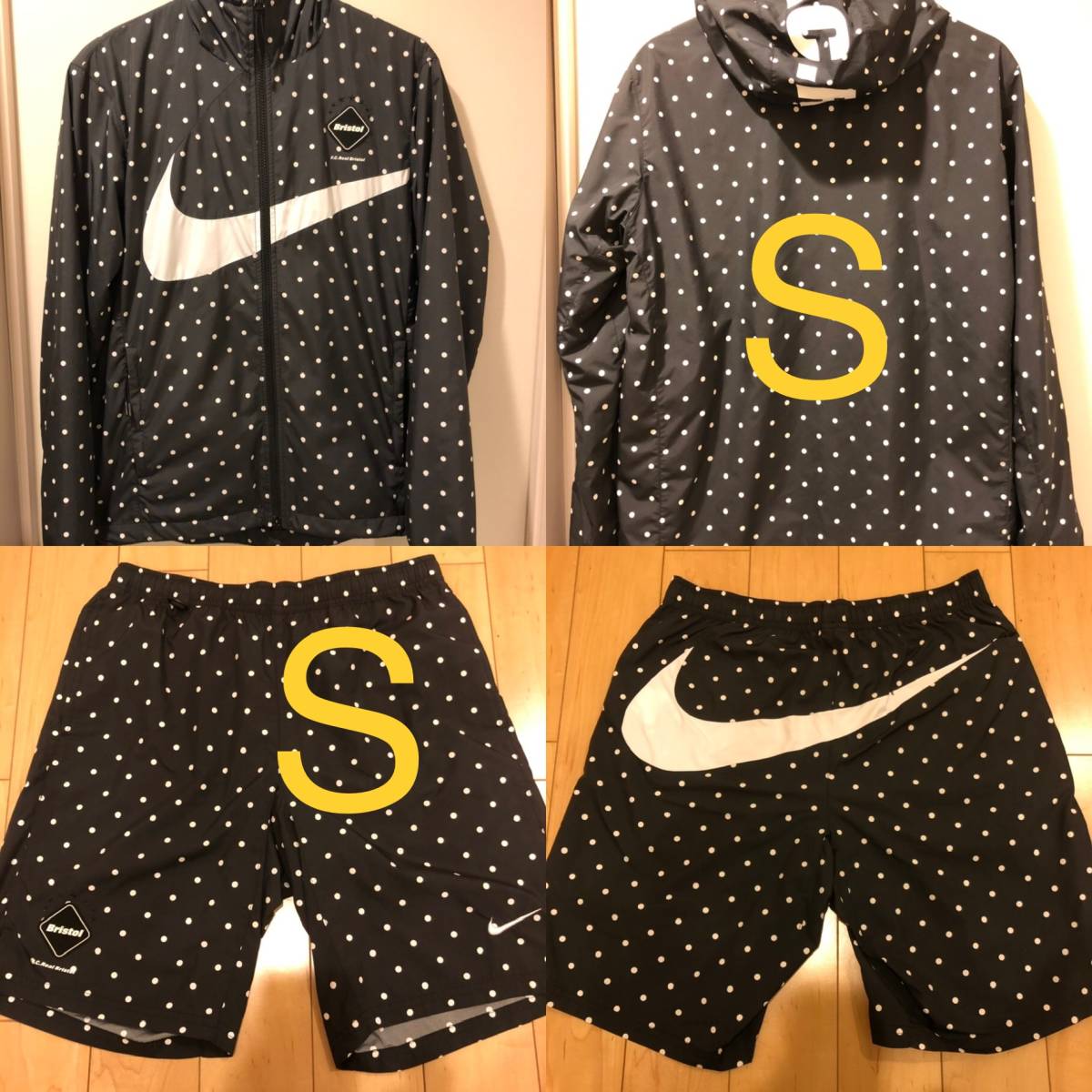 【美中古】黒 S セットアップ / 15aw F.C.Real Bristol POLKA DOT PRACTICE JACKET & PRACTICE SHORTS / FCRB F.C.R.B soph Nikeナイキ