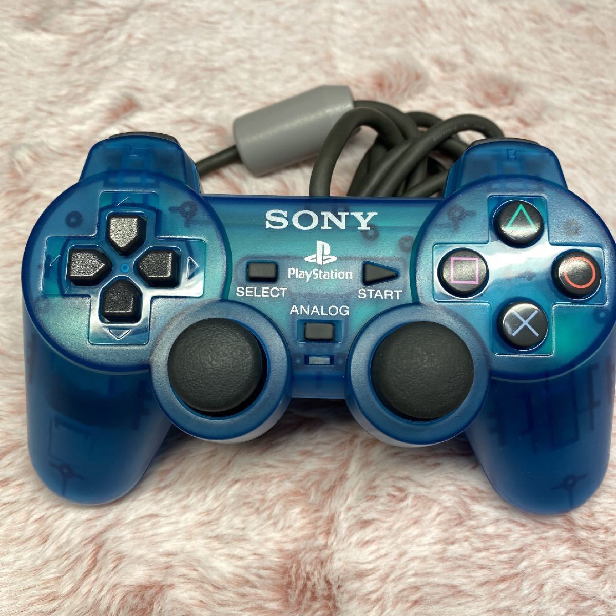 美品　PlayStation2 コントローラー　（クリア　ブルー）