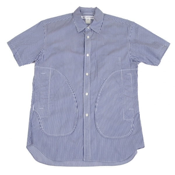 コムデギャルソンシャツCOMME des GARCONS SHIRT ストライプポケットデザイン半袖シャツ 青白XS 【メンズ】