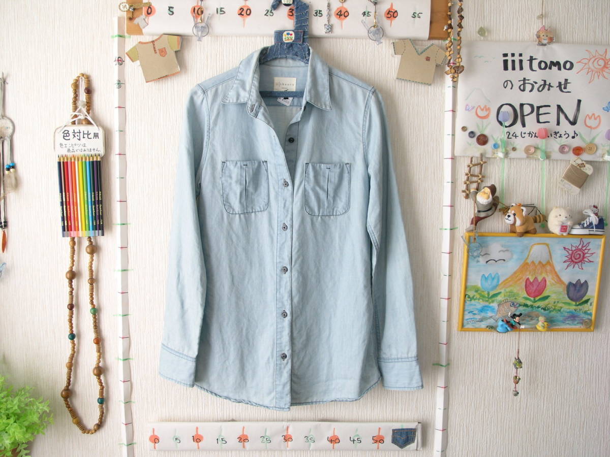 ! clothes 4588! lady's long sleeve Denim shirt theory theory flax * ton cell .. America made size S( length .?) Used ~iiitomo~