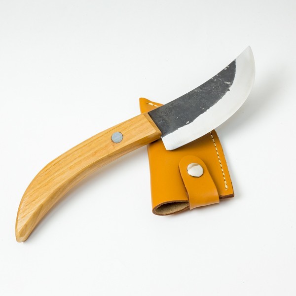 皮剥ぎ 黒打ちナイフ 90mm 本革サック付き 職人手造り 白紙鋼 皮はぎ道具 狩猟