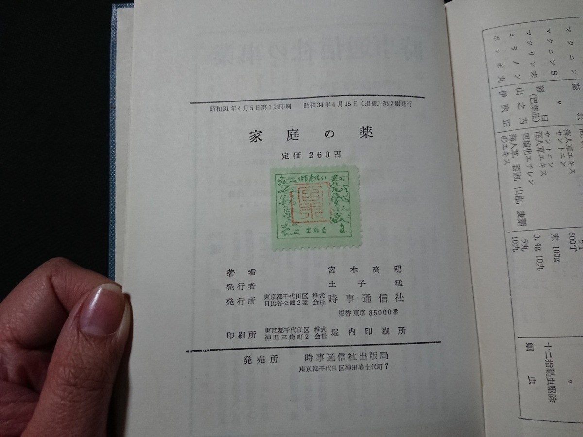 Y□*　古い書籍　家庭の薬　宮木高明・著　栄養強化剤/貧血/老化/高血圧/癌/心臓病　昭和34年追補第7刷発行　時事通信社　/Y-A08_画像6